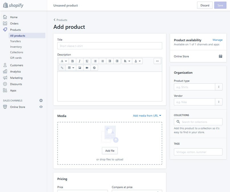 The shopify dashboard is clean & easy to use.